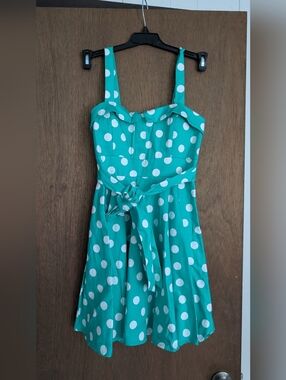 NWT Pin Up Teal Polka Dot Fit-and-Flare Sundress